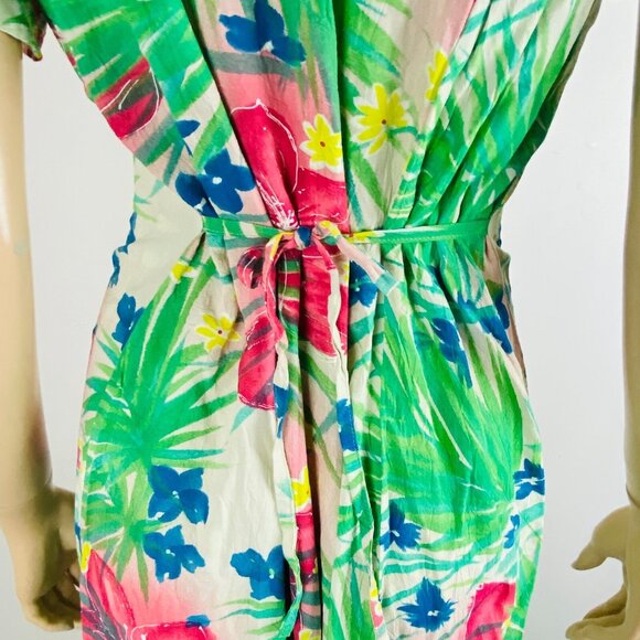 Jams World Button Down Tie Back Women's Size M Midi Dress Leaf & Floral Print - Picture 9 of 11